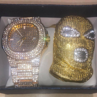 Iced Out Diamond Quartz Gold HIP HOP Watch & Bally Pendant Set