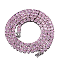 Iced Out Tennis Chain 4mm Necklace Pink & Blue