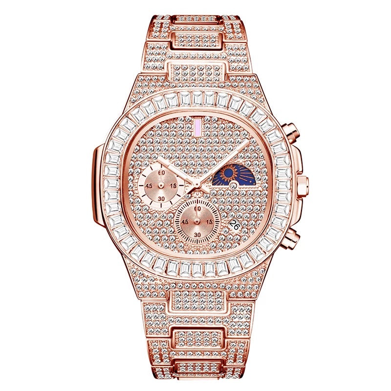 Iced Out Baguette Moonphase Dripwatch