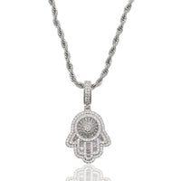 Iced Out Baguette Hamsa Palm Pendant