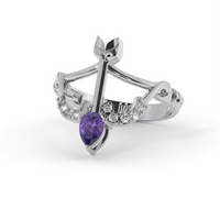 Solitaire Amethyst 18 Ct Gold Diamond Bow & Arrow Ring