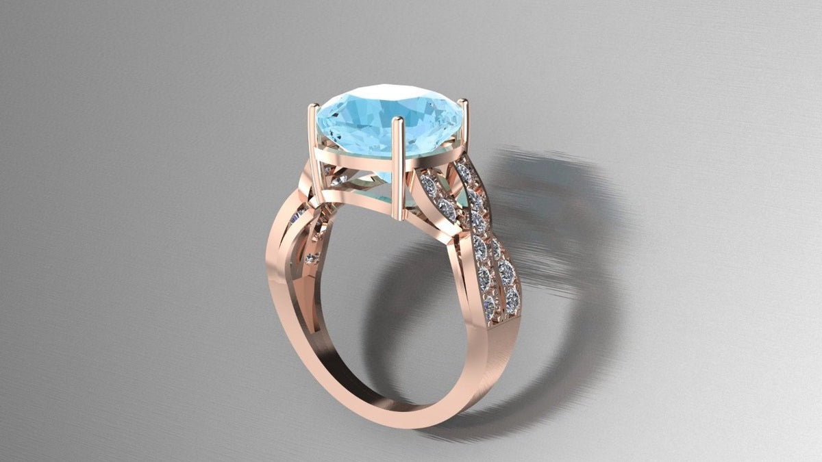 Solitaire Aquamarine 18 Ct Gold Diamond Infinity Ring