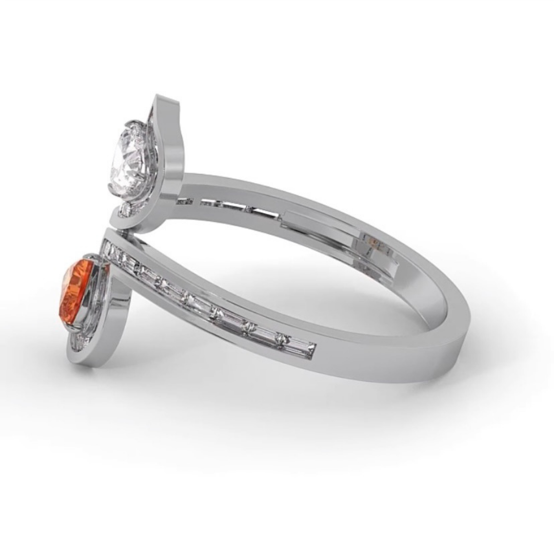 “Toi Et Moi” 18ct Gold Double Heart Baguette Diamond Ring