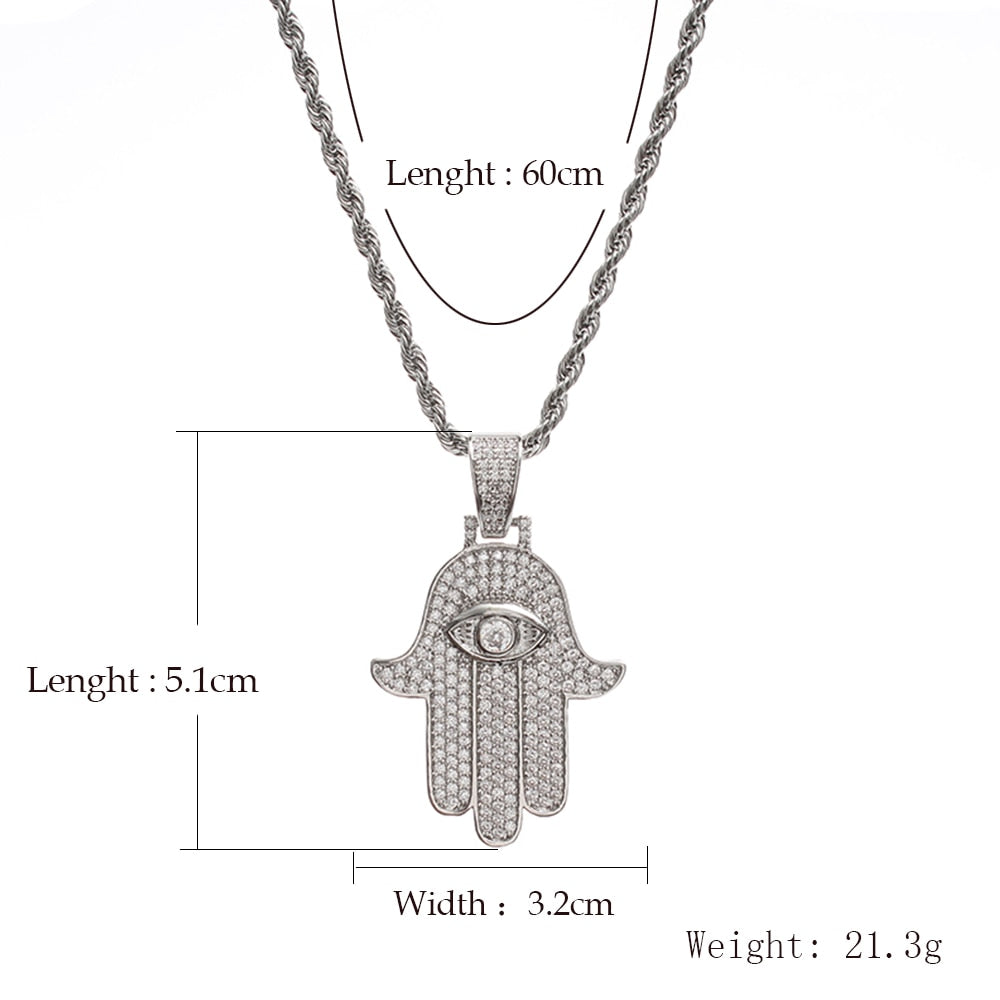 Iced Out Hamsa Palm Pendant