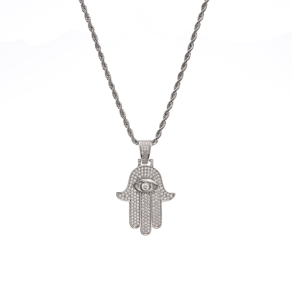 Iced Out Hamsa Palm Pendant