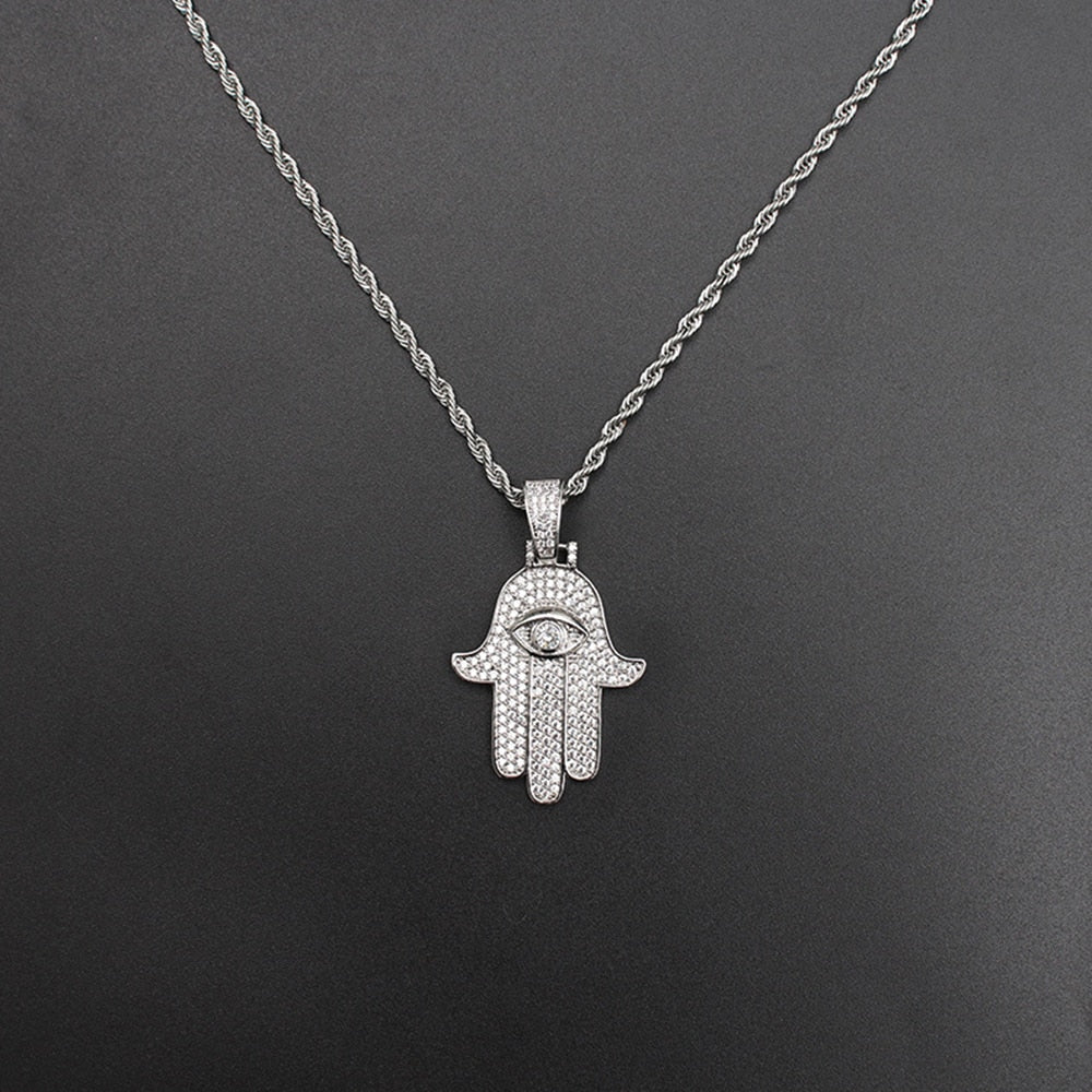 Iced Out Hamsa Palm Pendant