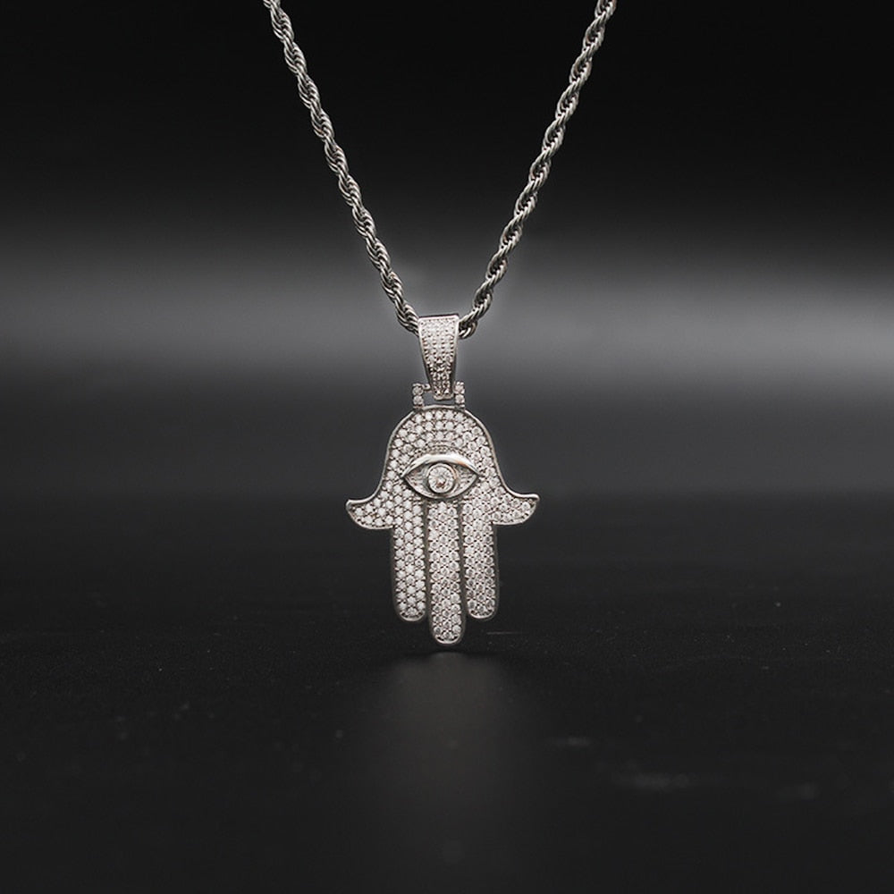Iced Out Hamsa Palm Pendant