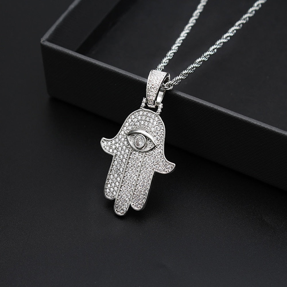 Iced Out Hamsa Palm Pendant