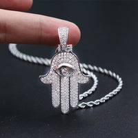 Iced Out Hamsa Palm Pendant