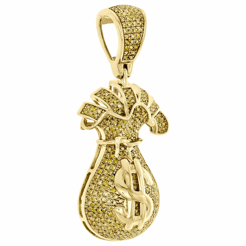 10K Yellow Gold 0.80 CT Yellow Diamond Money Bag Pendant