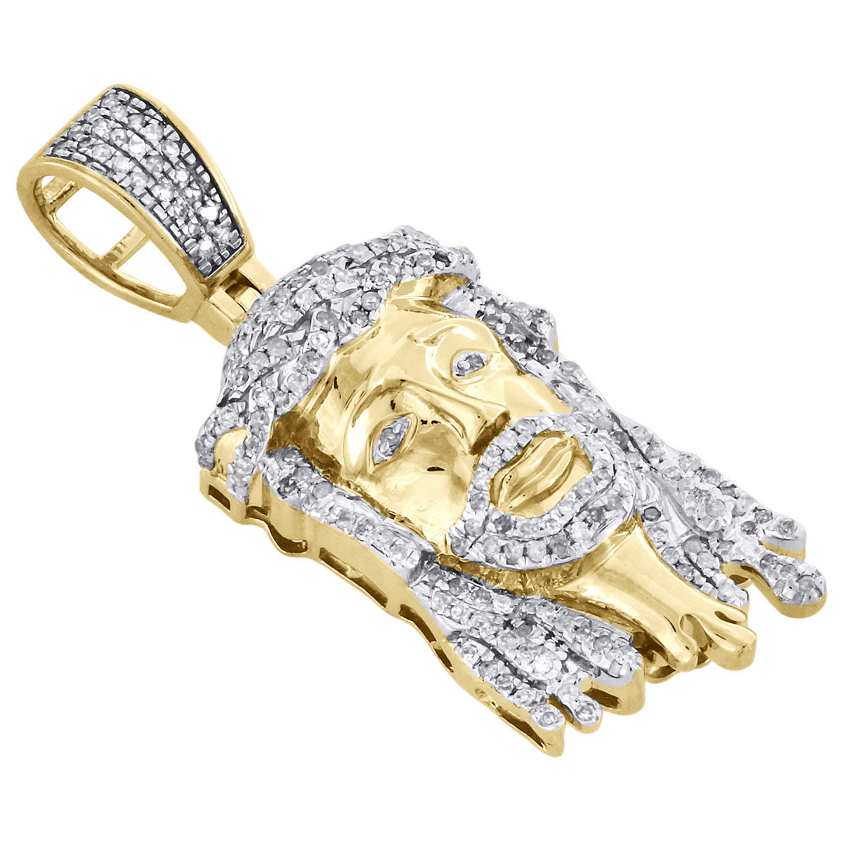 10K Yellow Gold 1/2 CT Pave Diamond Jesus Face Drip Pendant 1.55"