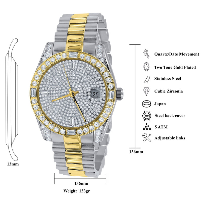 Two Tone Iced Out Dial Watch