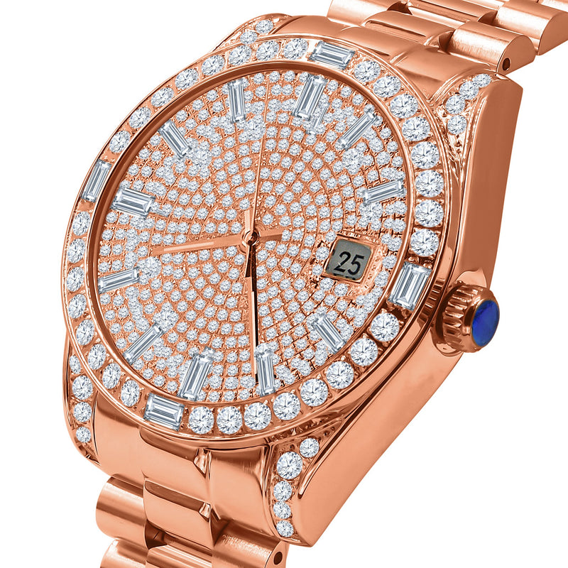 Rose Gold Iced Out Dial Watch