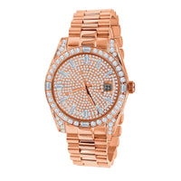 Rose Gold Iced Out Dial Watch