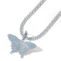 Iced Out Blue Pave Butterfly Pendant Necklace