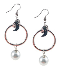 18kt Gold Plated and Silver Plated Hoop Earrings with Pearls and Moon