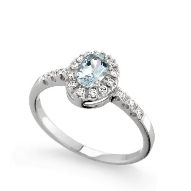 Oval Cut Aquamarine Diamond 18ct White Gold Ring