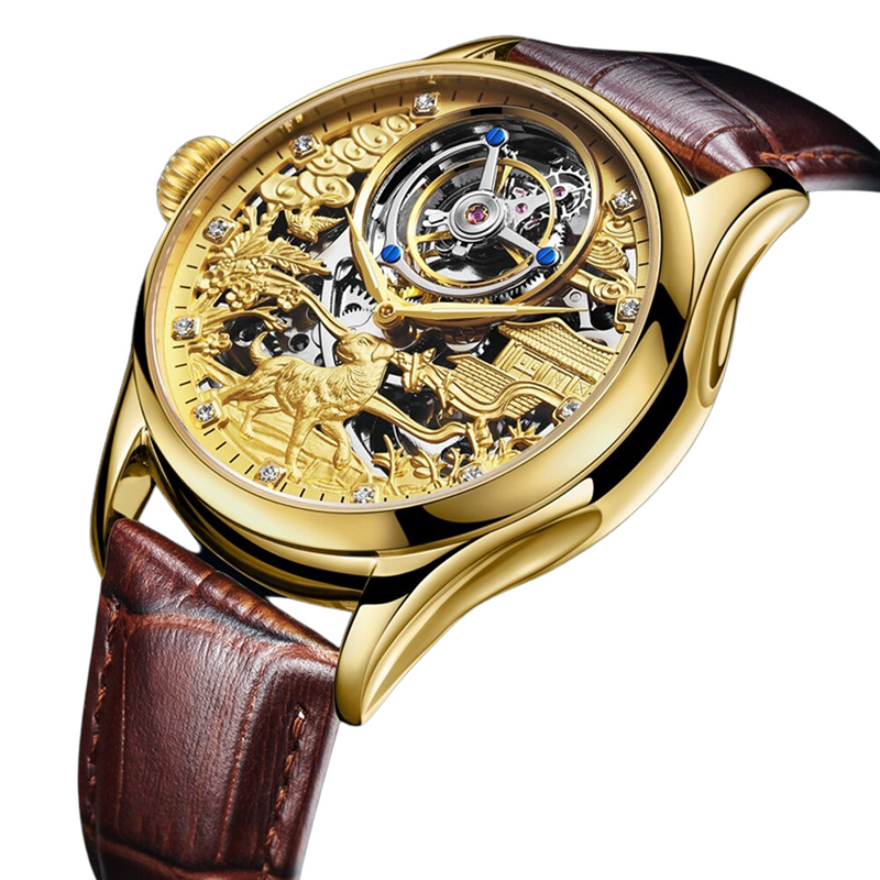 Tourbillon Skeleton Design Leather Luxury Mechanical Watch