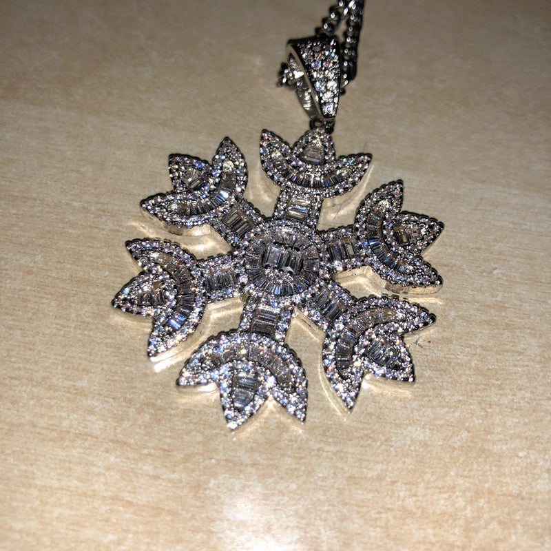 Iced Out Baguette Snowflake Pendant