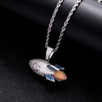 Iced Out Space Rocket Pendant