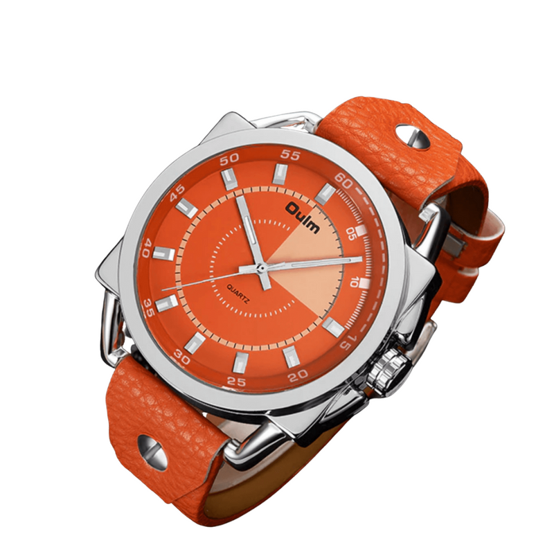 Orange Leather Band Sports Analog Quartz Watch
