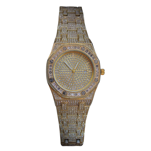18K Yellow Gold Finish AP Style Fully Iced Out Hip Hop Watch