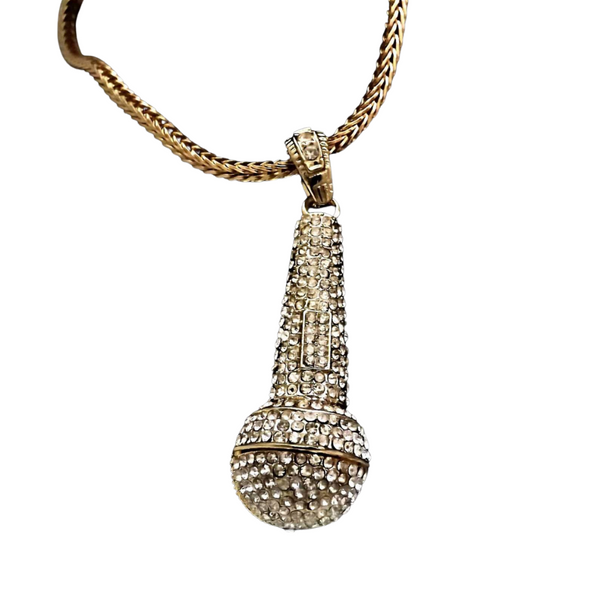 Hip Hop Rapper Iced Out Microphone Pendant In 18K Gold