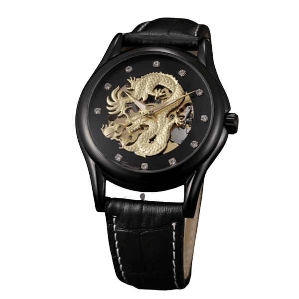 Black Gold Automatic Montre Homme Men's Dragon Skeleton Mechanical Waterproof Watch