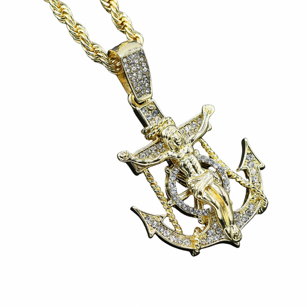 Iced Out Anchor Necklace Hip Hop Pendant