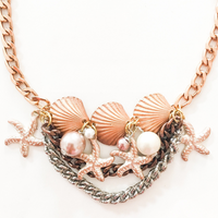 Sea Necklace Choker with Shell, Starfish Charms and Pearls