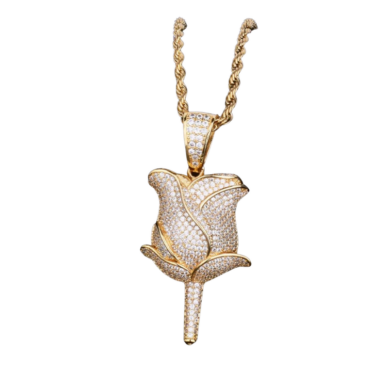 Iced Out Gold Rose Pendant