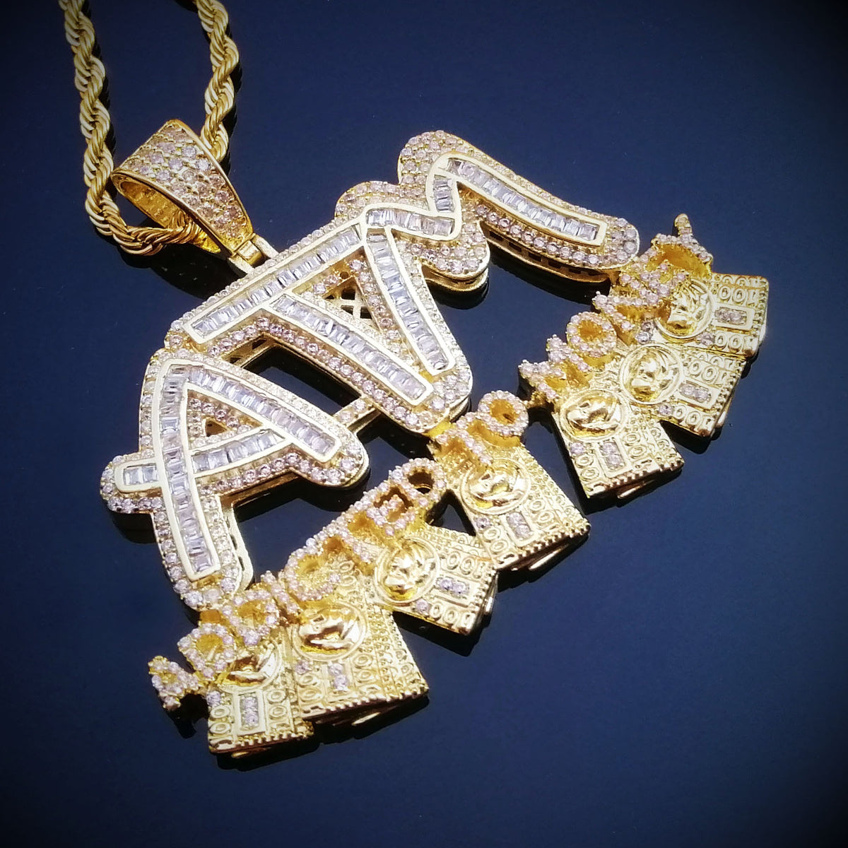 Iced Out Addicted To Money ATM Letters Pendant