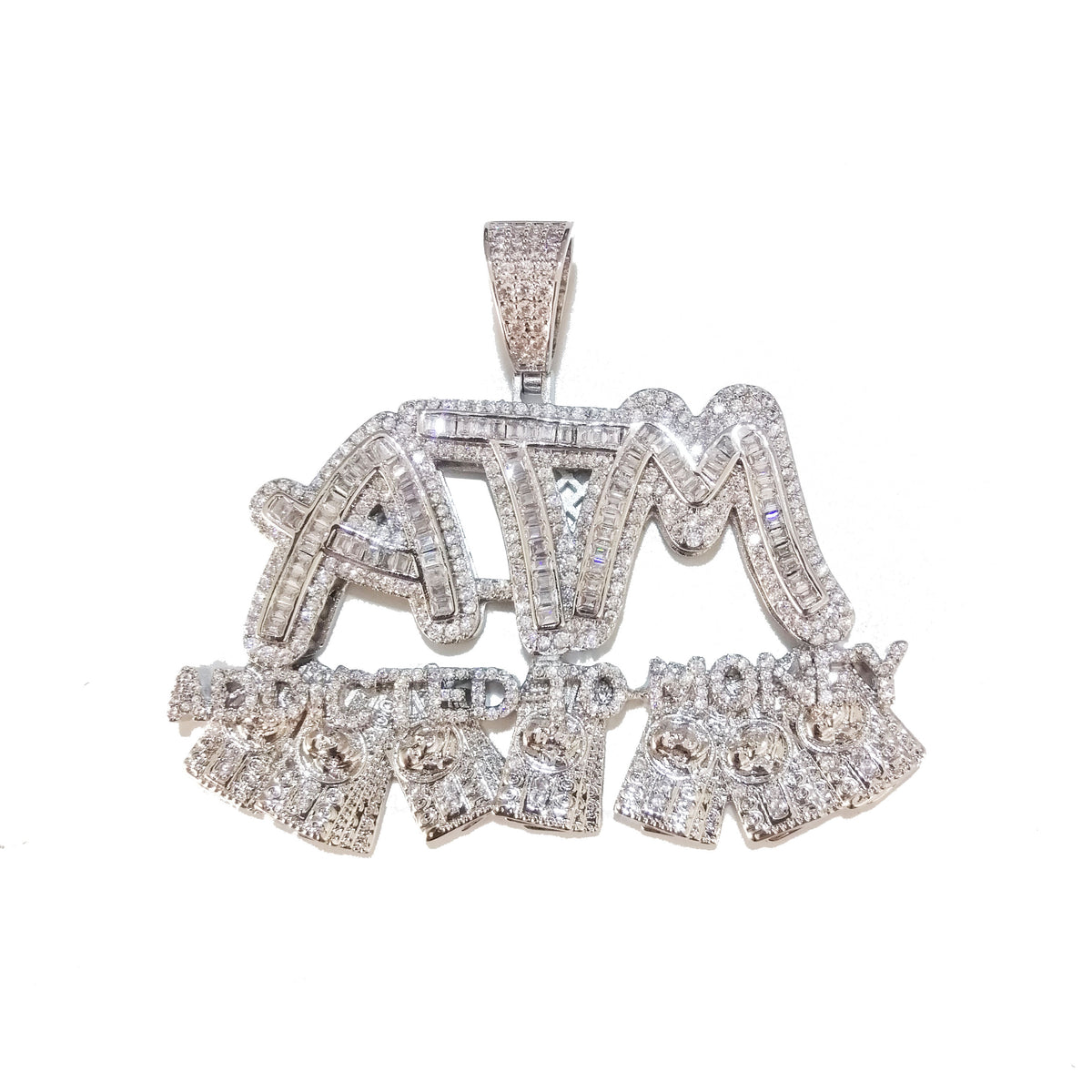Iced Out Addicted To Money ATM Letters Pendant