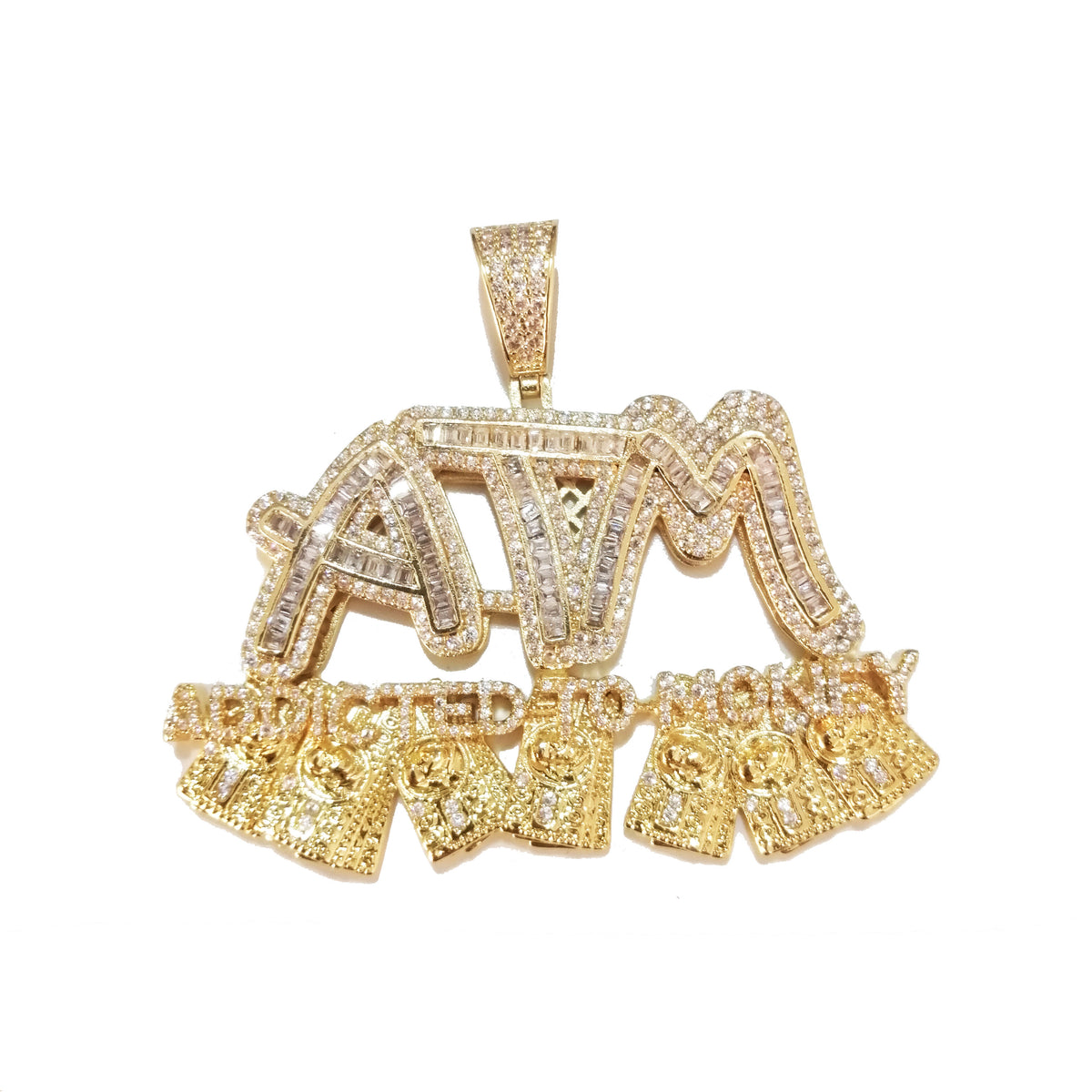 Iced Out Addicted To Money ATM Letters Pendant