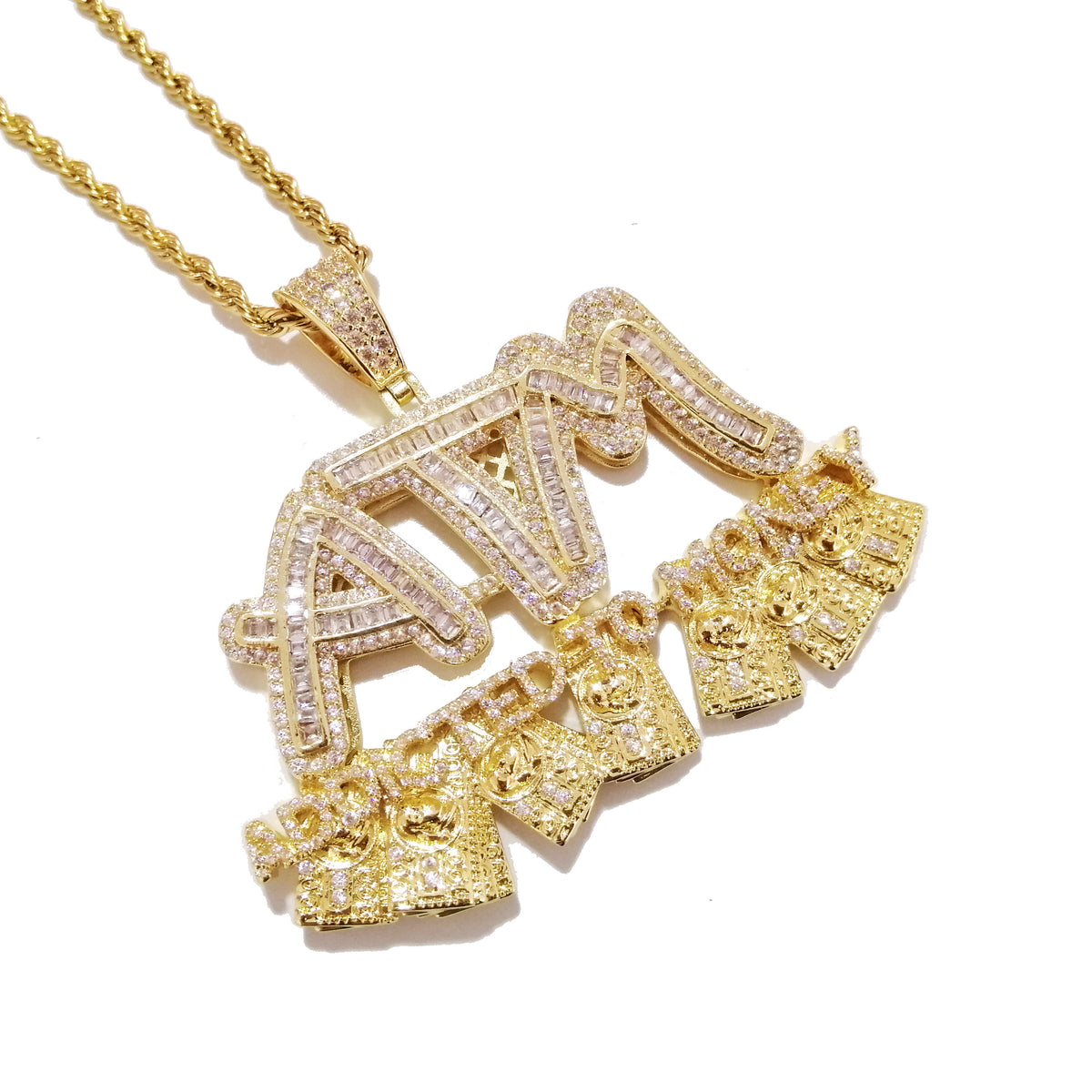 Iced Out Addicted To Money ATM Letters Pendant