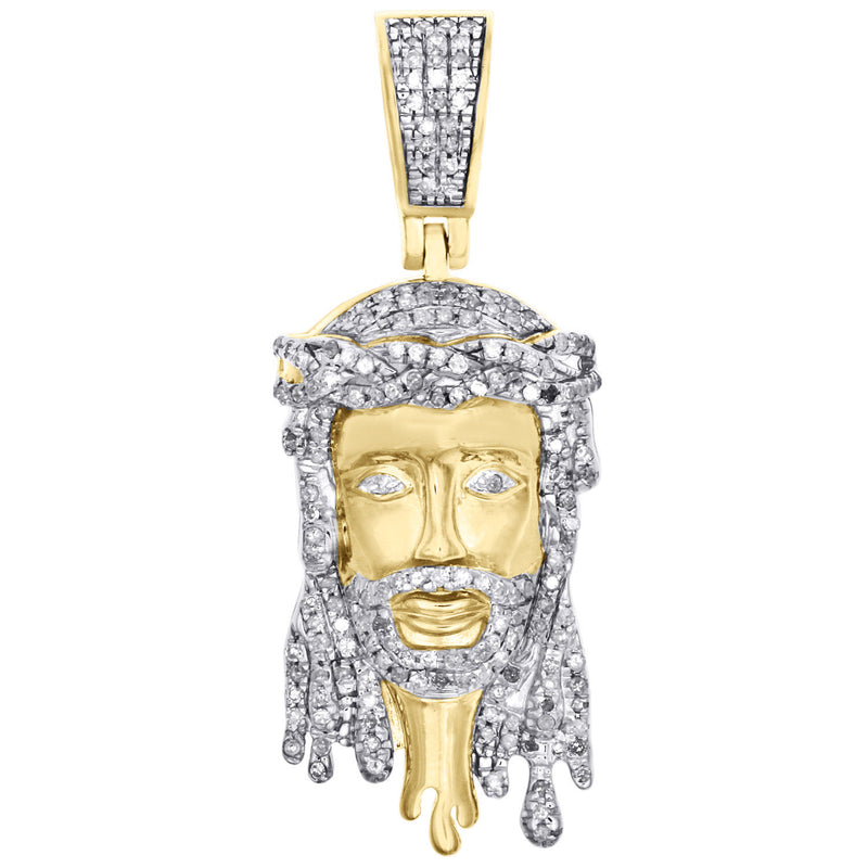 10K Yellow Gold 1/2 CT Pave Diamond Jesus Face Drip Pendant 1.55"