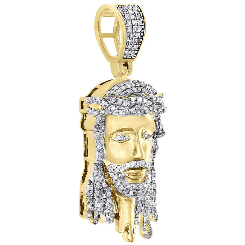 10K Yellow Gold 1/2 CT Pave Diamond Jesus Face Drip Pendant 1.55"